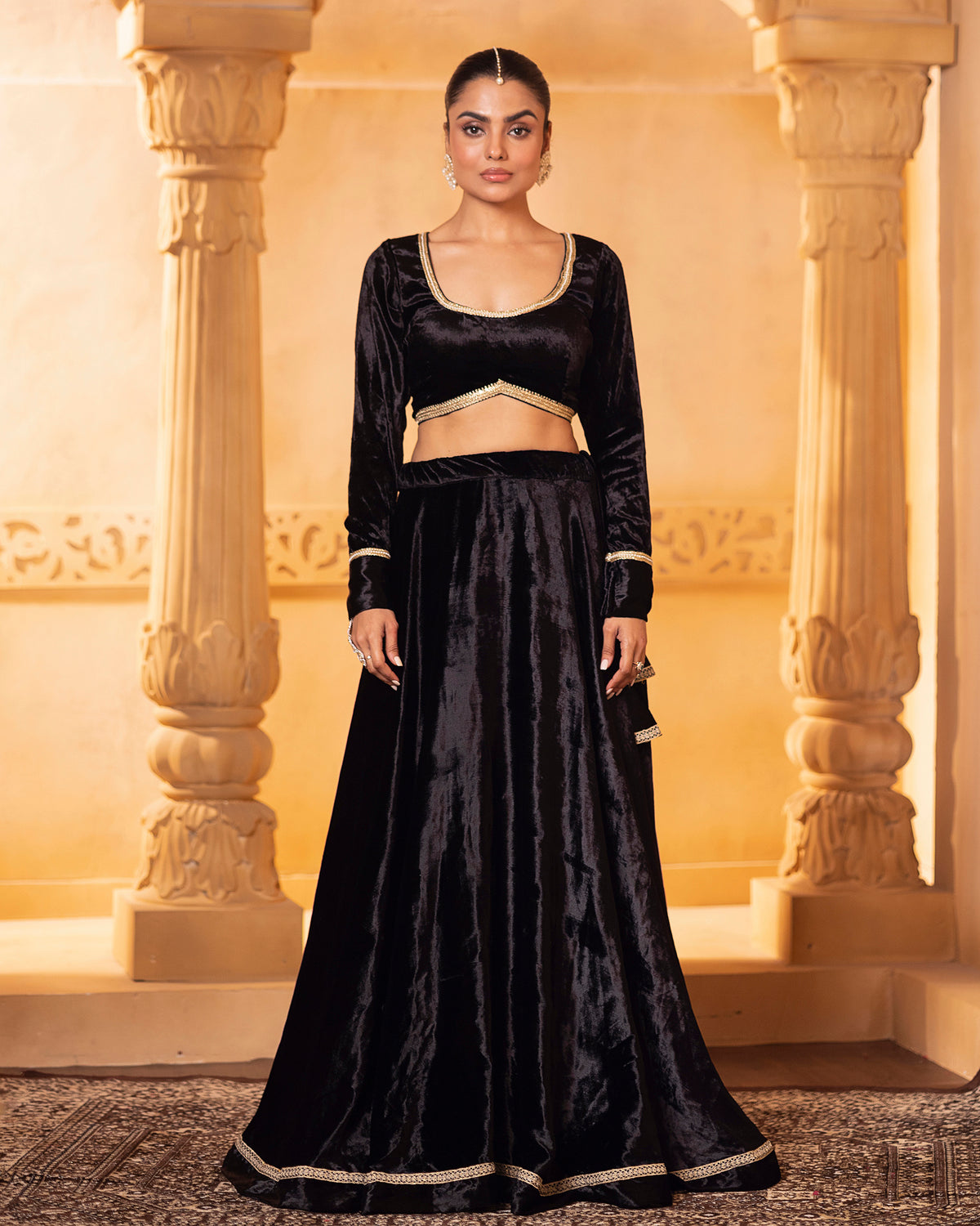 Black Velvet Embroidered Lehenga Set