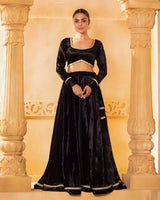 Black Velvet Embroidered Lehenga Set