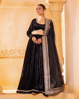 Black Velvet Embroidered Lehenga Set
