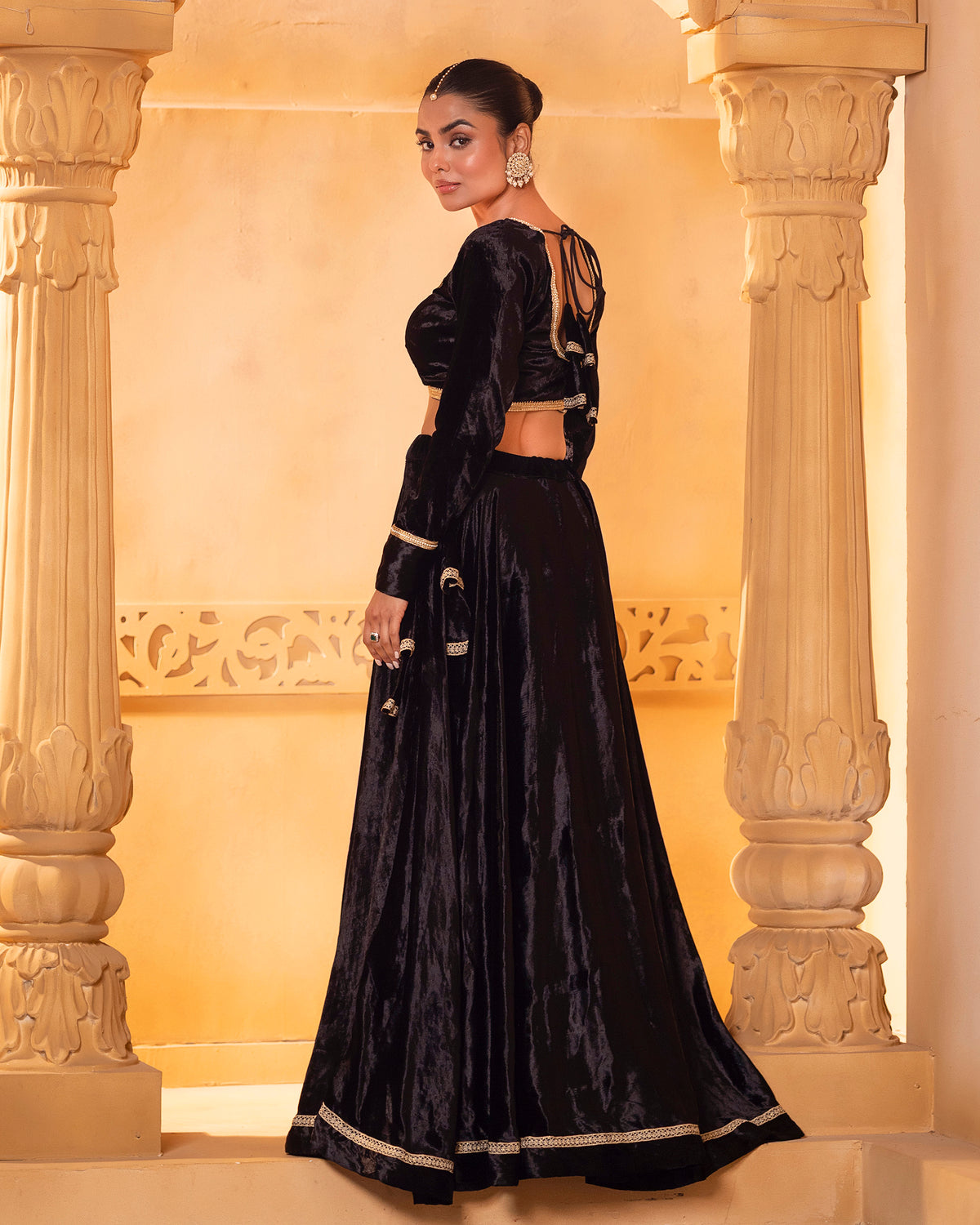 Black Velvet Embroidered Lehenga Set