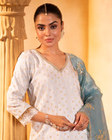 Sky Blue Kurta Set With Ice Blue Dupatta