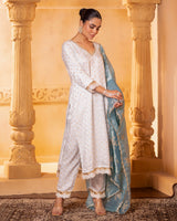 Sky Blue Kurta Set With Ice Blue Dupatta