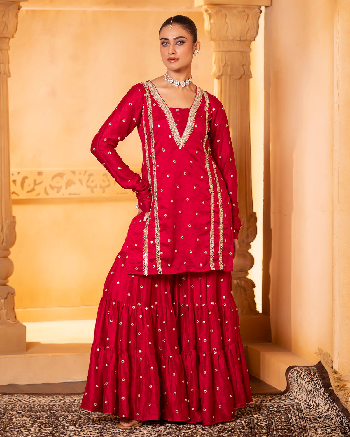 Red Kurta and Sharara Set