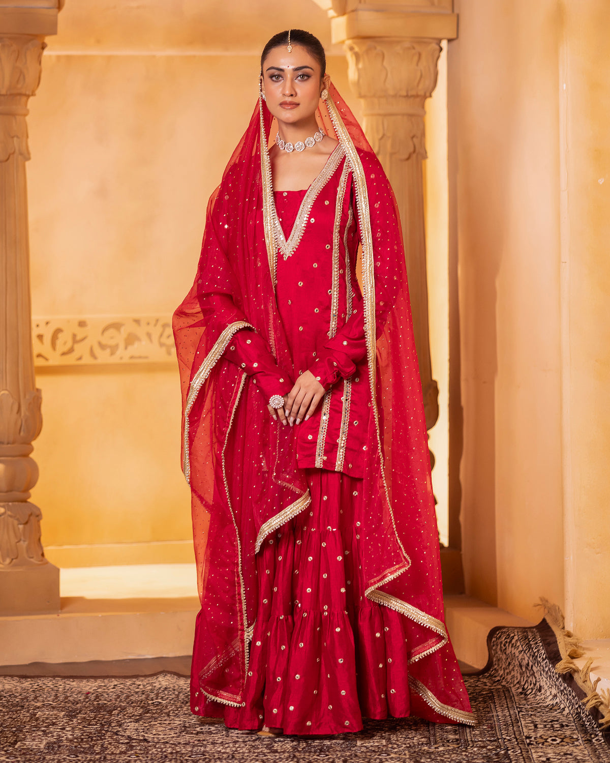Red Kurta and Sharara Set
