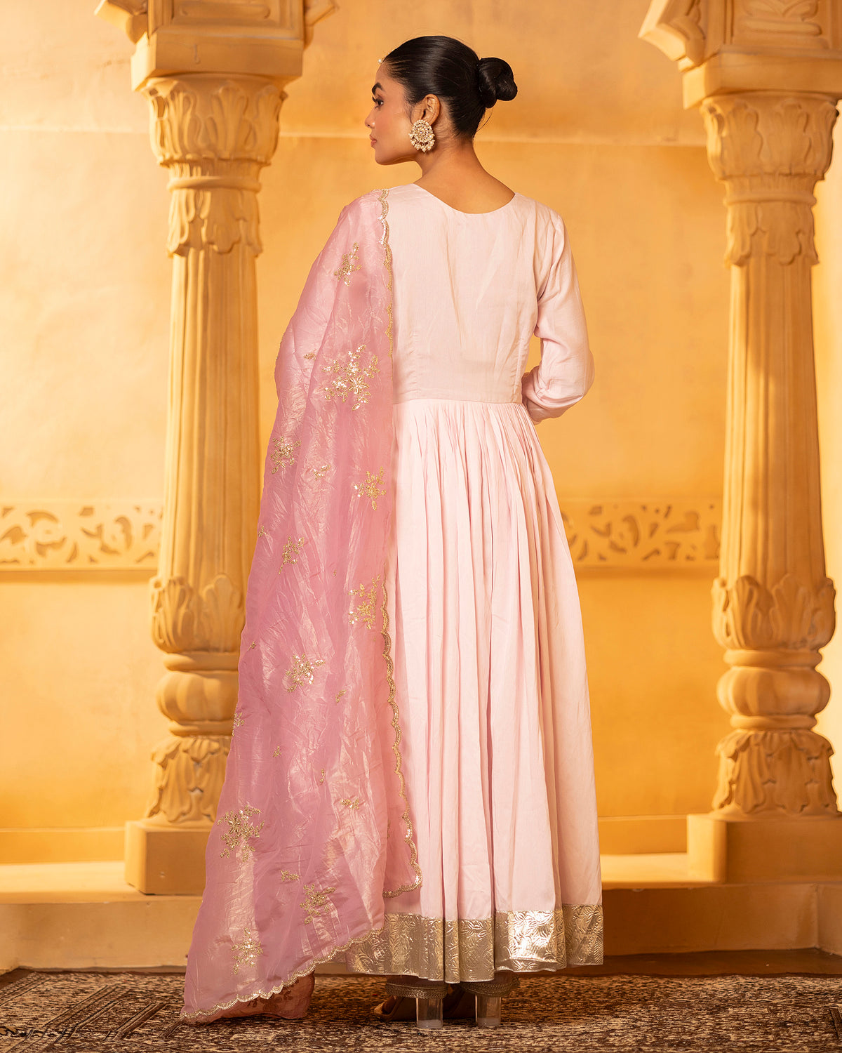 Pink Chanderi Anarkali Set