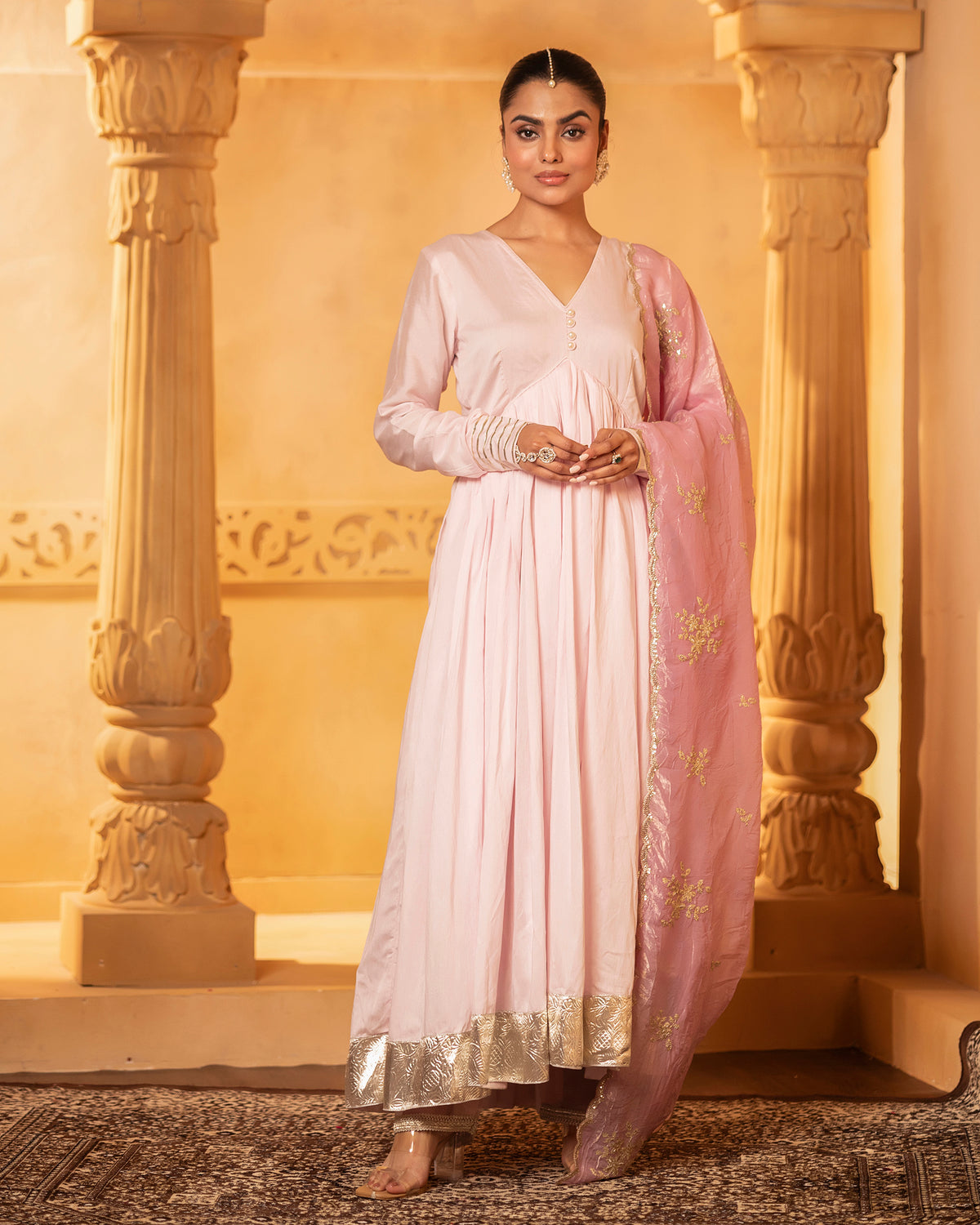 Pink Chanderi Anarkali Set