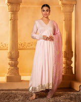Pink Chanderi Anarkali Set