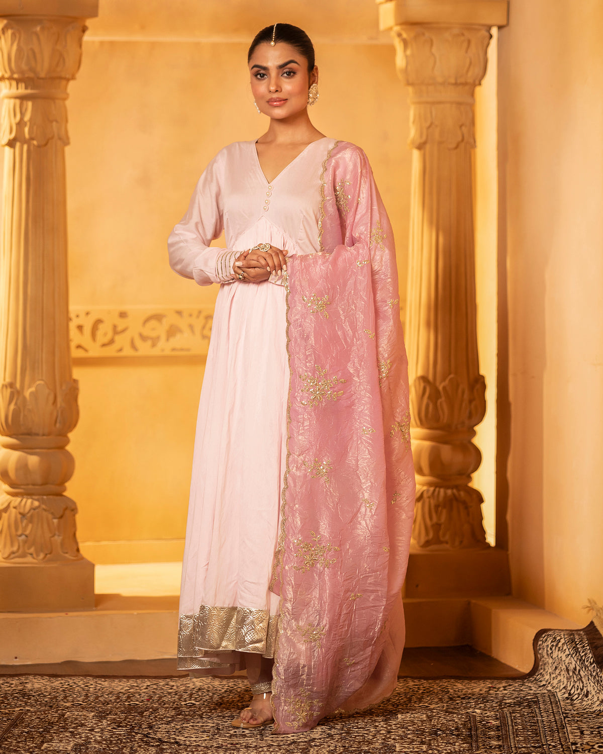 Pink Chanderi Anarkali Set