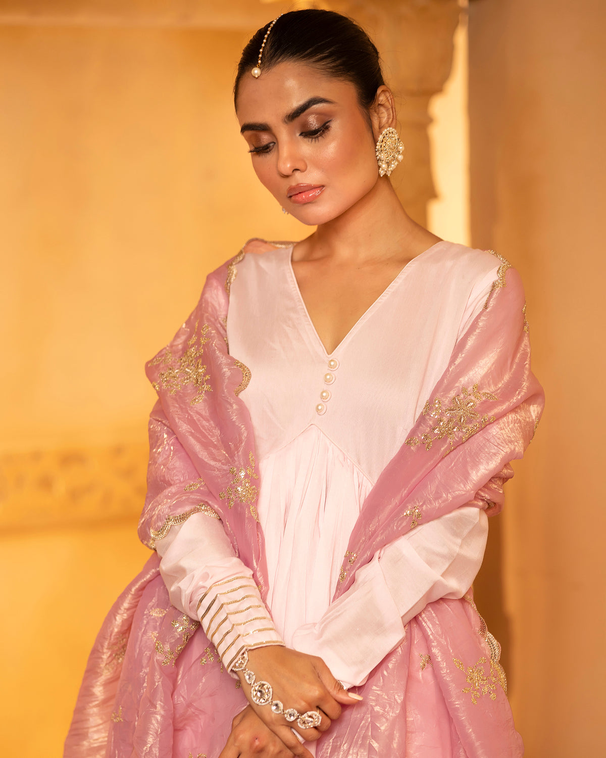 Pink Chanderi Anarkali Set