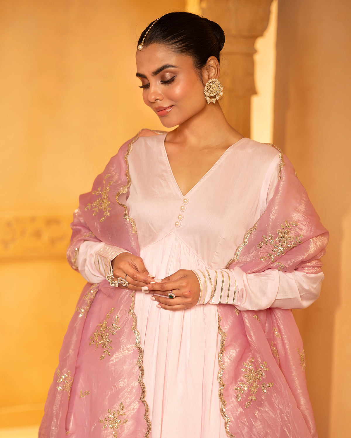 Pink Chanderi Anarkali Set