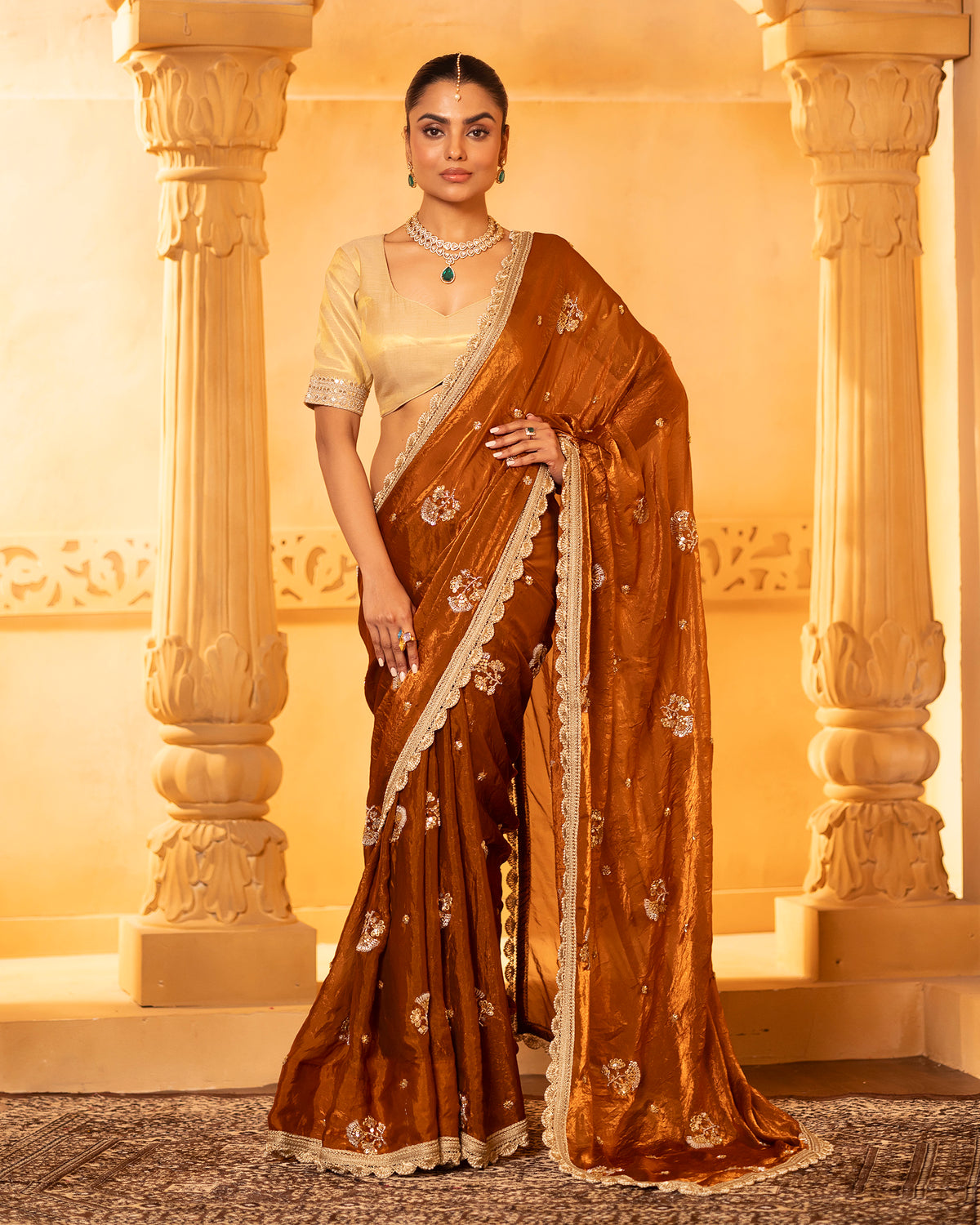 Rust Glaze Tissue Saree