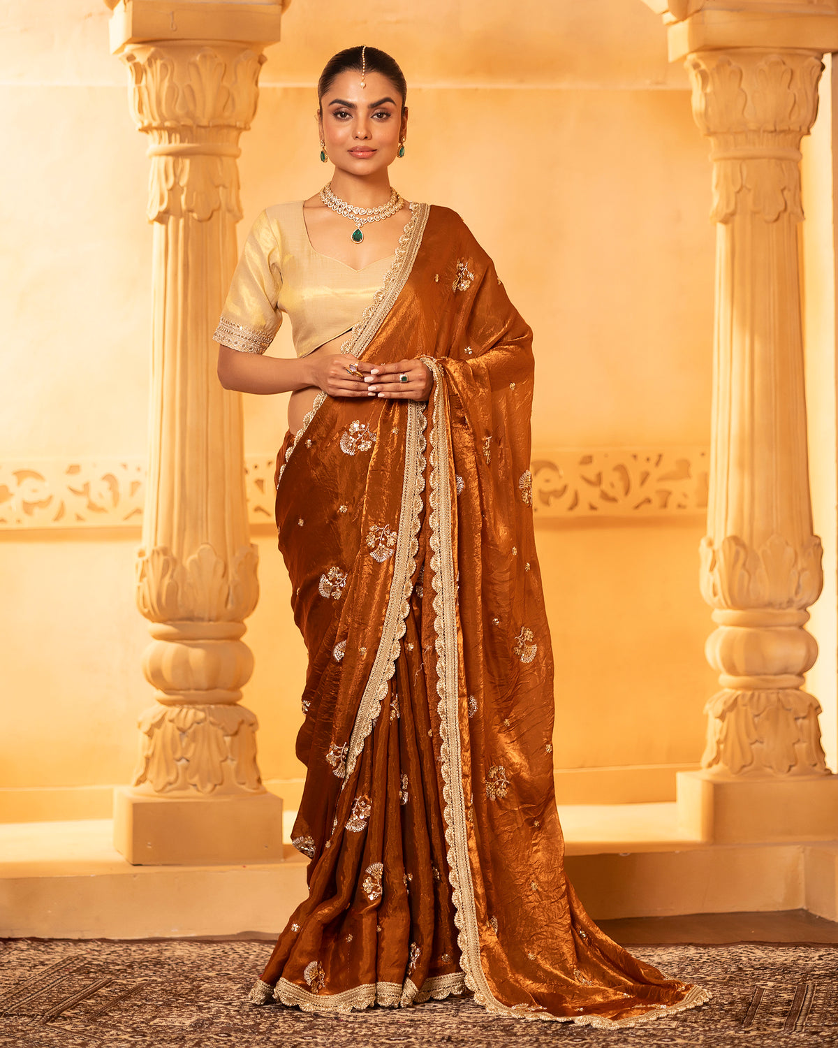 Rust Glaze Tissue Saree