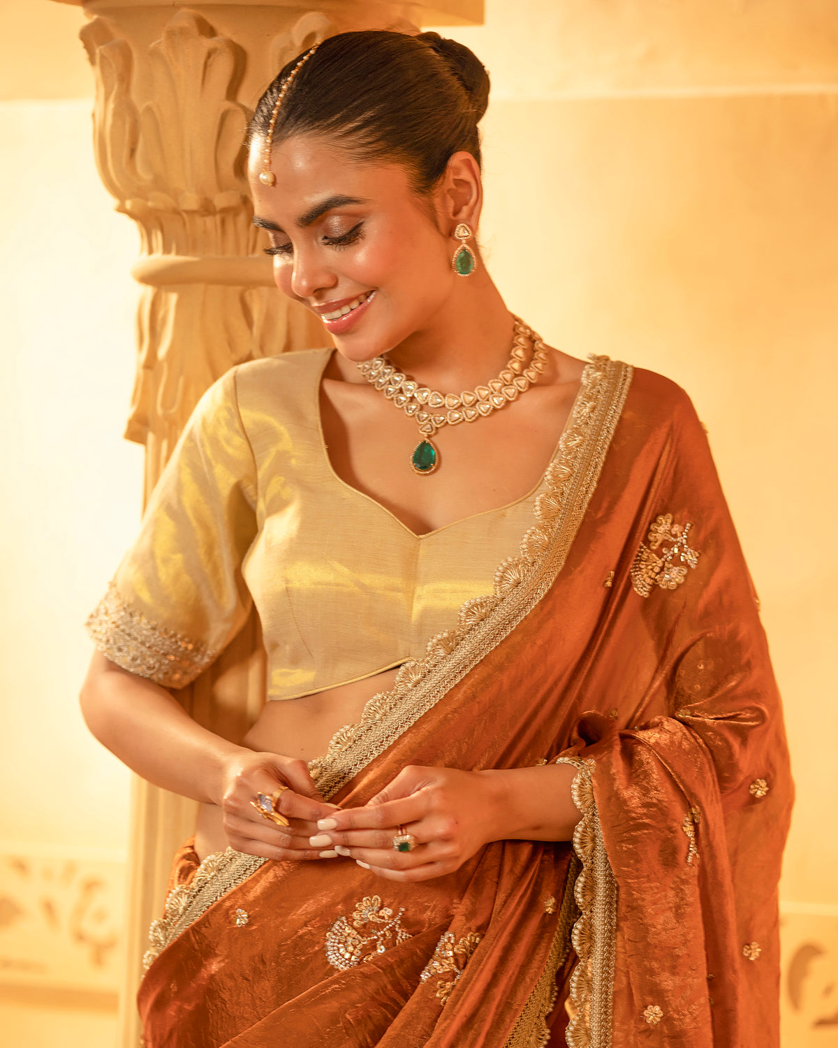 Rust Glaze Tissue Saree