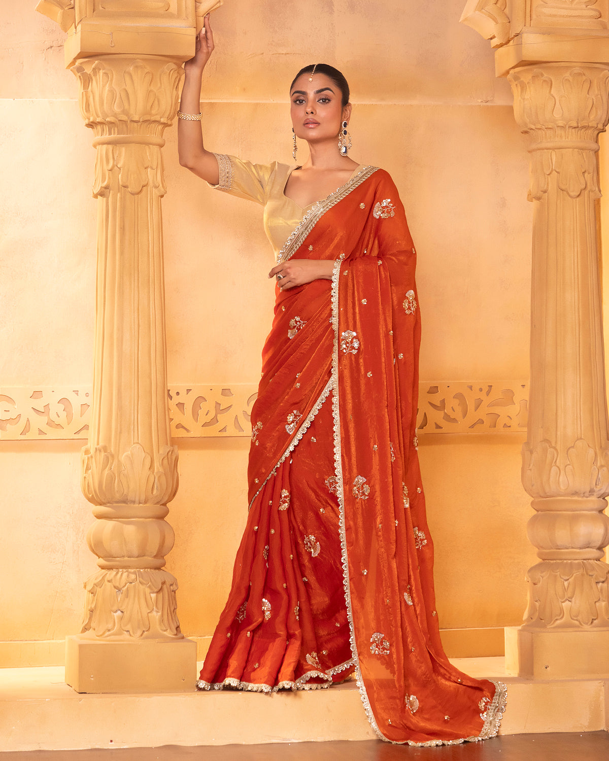 Burnt Orange Saree Set