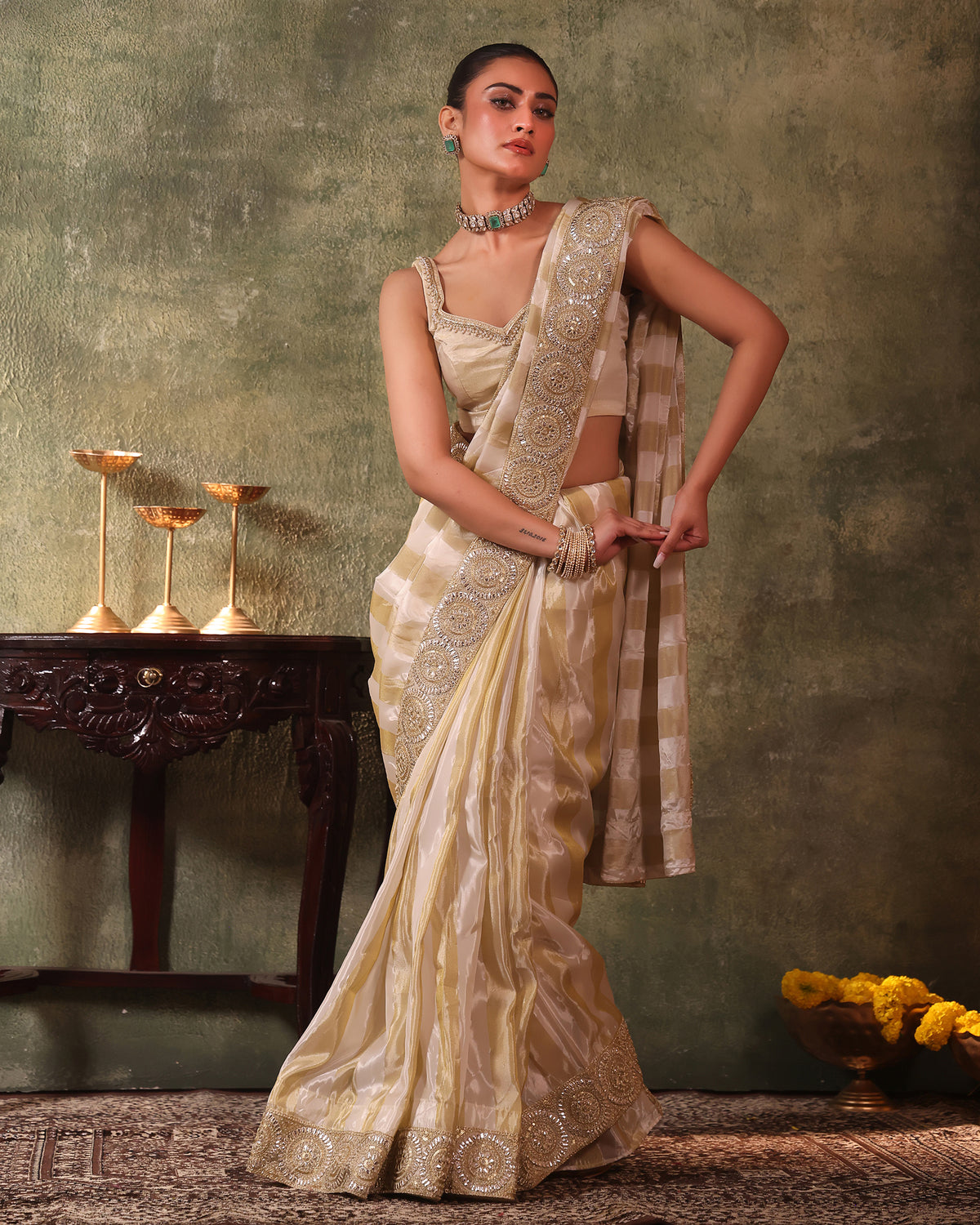 Ivory Tissue Saree