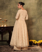 Ivory Angrakha Anarkali Set with Mukaish Dupatta