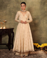 Ivory Angrakha Anarkali Set with Mukaish Dupatta