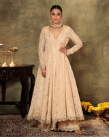 Ivory Angrakha Anarkali Set with Mukaish Dupatta