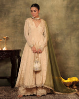 Ivory Angrakha Anarkali Set with Mukaish Dupatta
