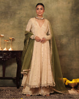 Ivory Angrakha Anarkali Set with Mukaish Dupatta