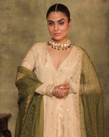 Ivory Angrakha Anarkali Set with Mukaish Dupatta