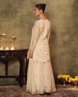 Ivory Silk Tissue Kurta Sharara Set