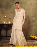 Ivory Silk Tissue Kurta Sharara Set