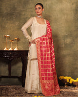 Ivory Silk Tissue Kurta Sharara Set