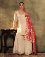 Ivory Silk Tissue Kurta Sharara Set