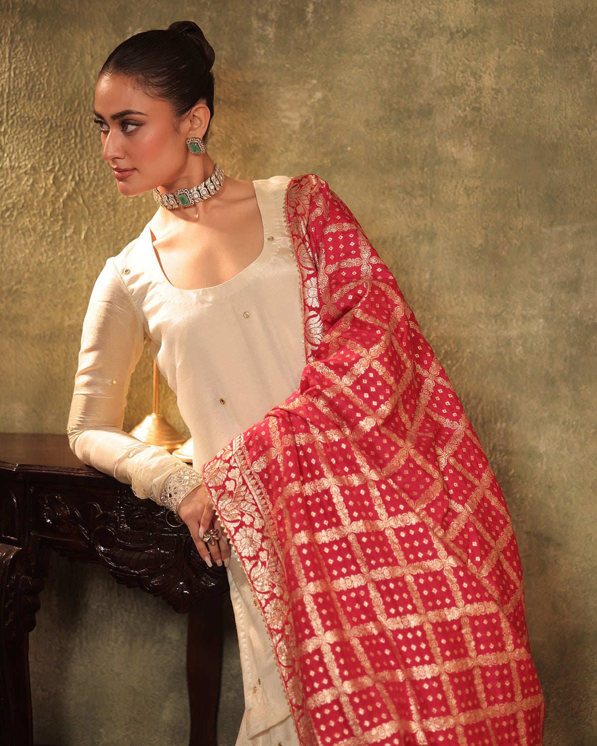 Ivory Silk Tissue Kurta Sharara Set