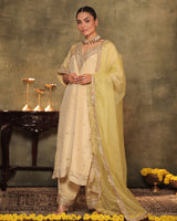 Ivory Silk Tissue Kaftan Palazzo Set