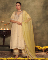 Ivory Silk Tissue Kaftan Palazzo Set