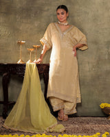 Ivory Silk Tissue Kaftan Palazzo Set