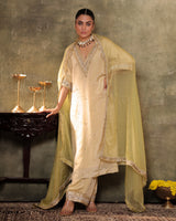 Ivory Silk Tissue Kaftan Palazzo Set