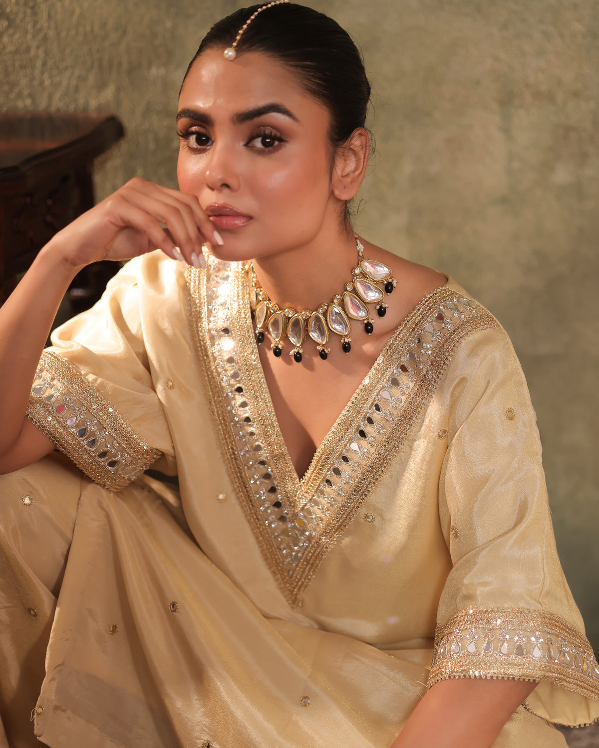 Ivory Silk Tissue Kaftan Palazzo Set