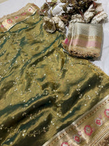 Mirror Jaal Pure Tissue Silk Saree WIth Meenakari Border