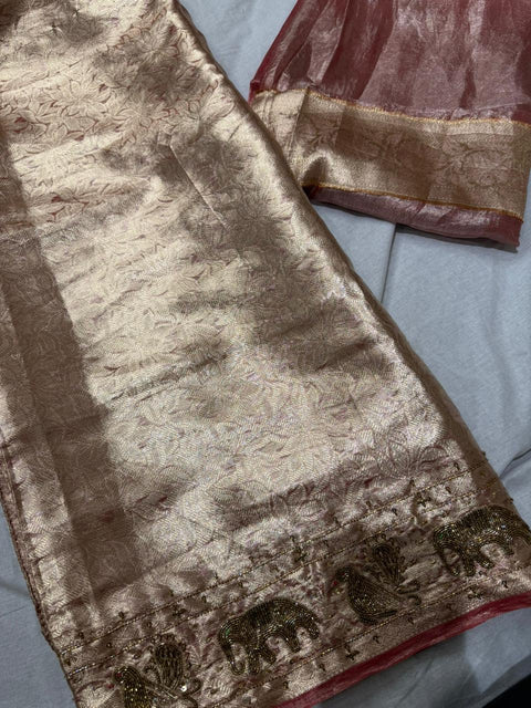 Pure Tissue Brocade With Heavy Embroidery