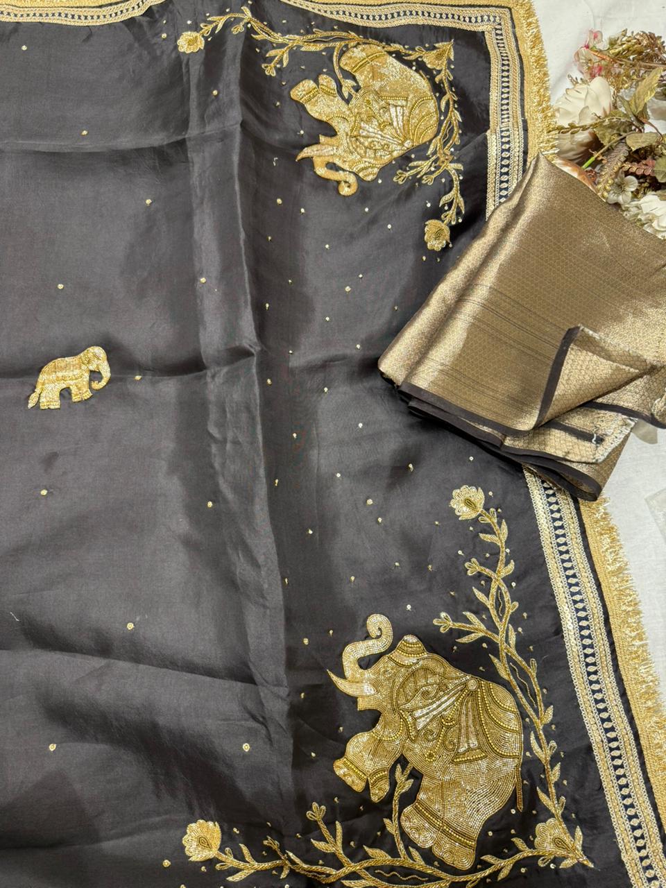 Black Organza Silk Saree