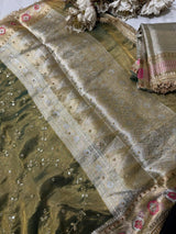 Mirror Jaal Pure Tissue Silk Saree WIth Meenakari Border
