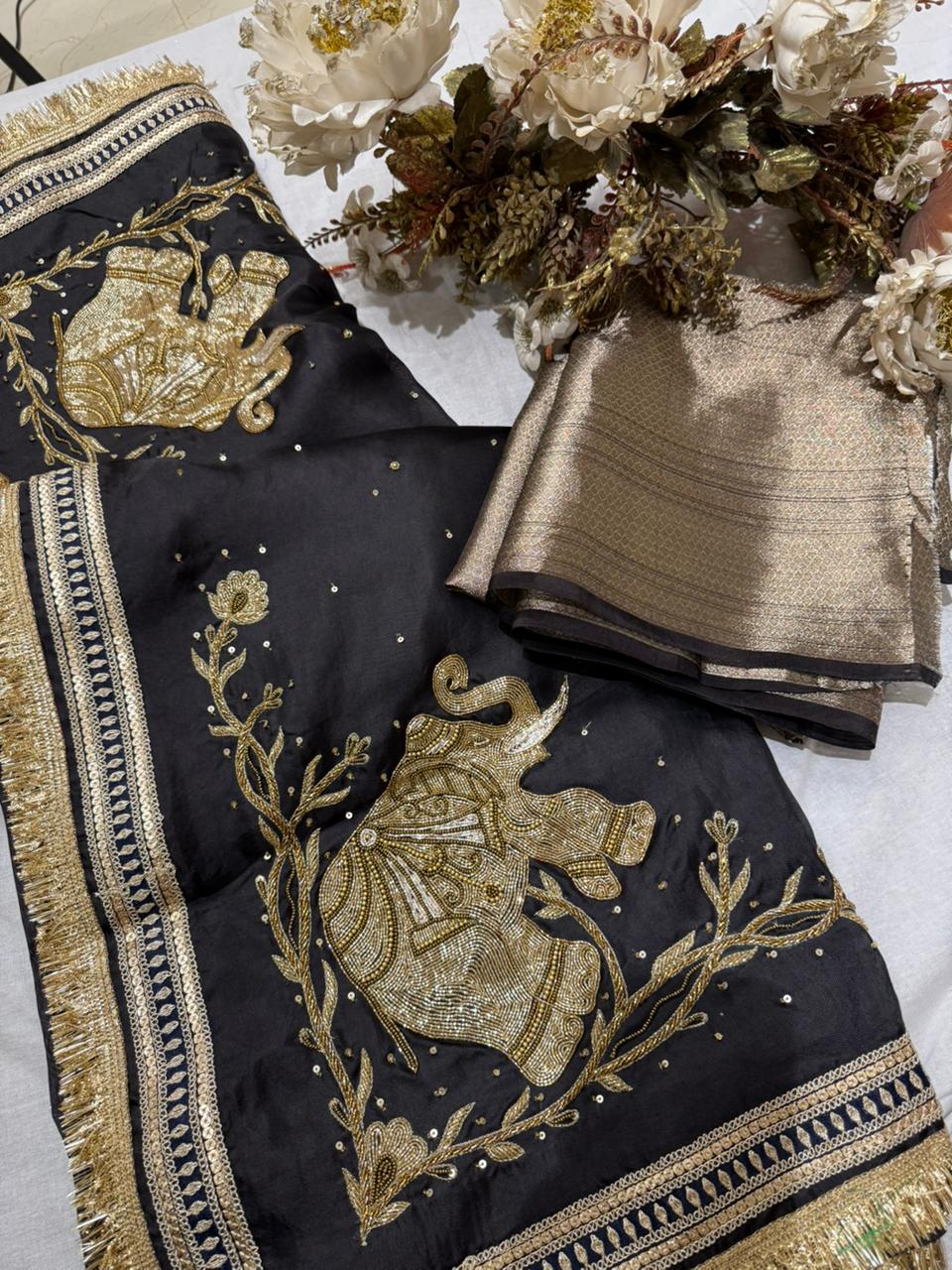 Black Organza Silk Saree