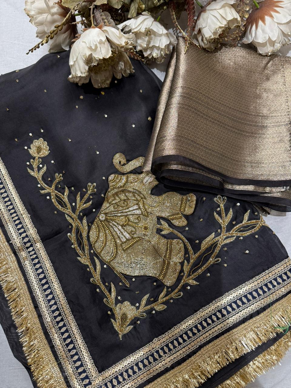 Black Organza Silk Saree