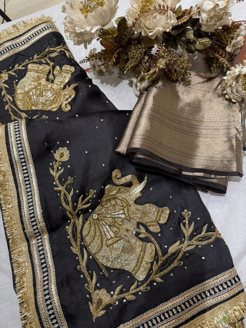 Black Organza Silk Saree