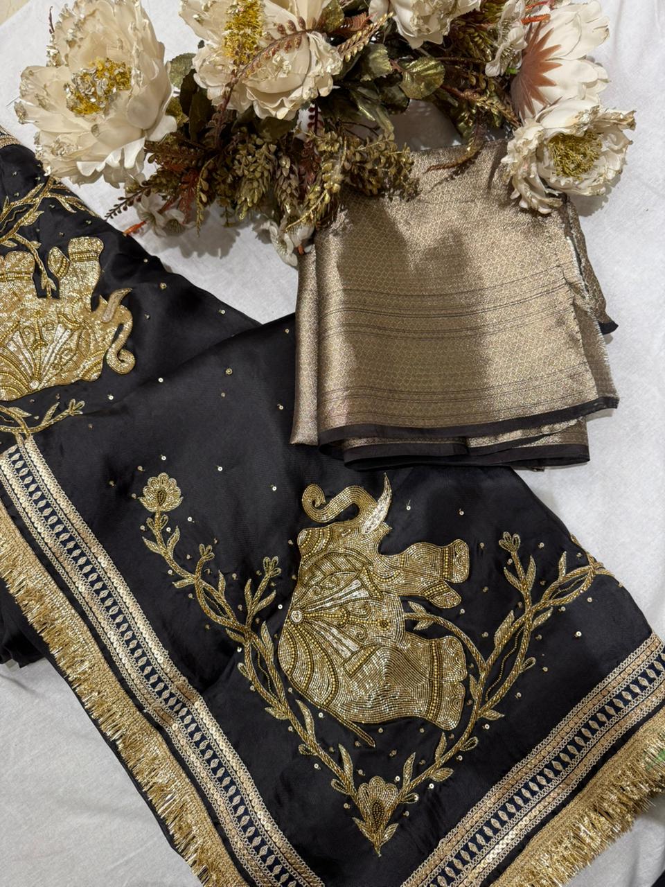 Black Organza Silk Saree