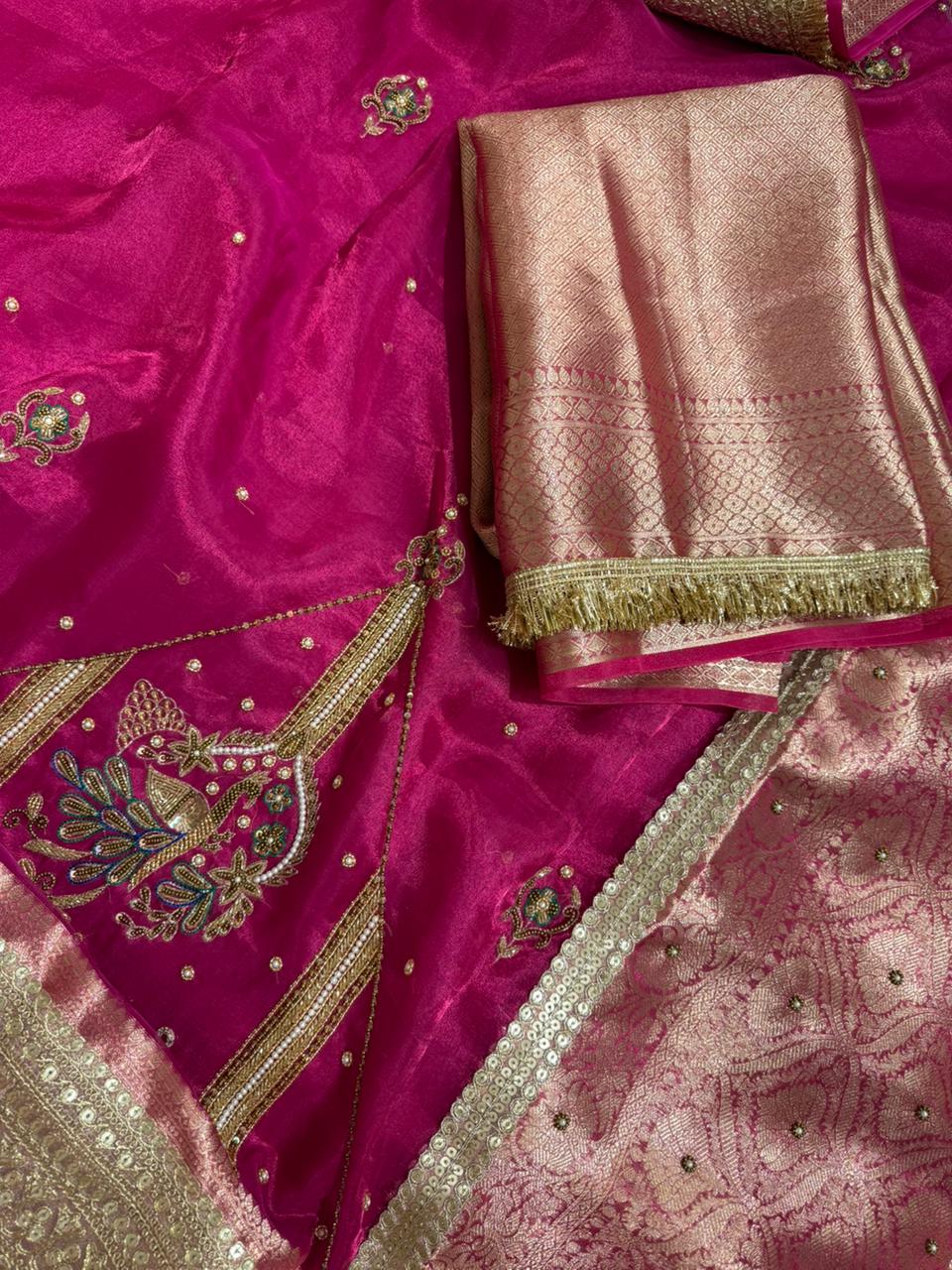 Pure Tissue Brocade Saree With Heavy Embroidery