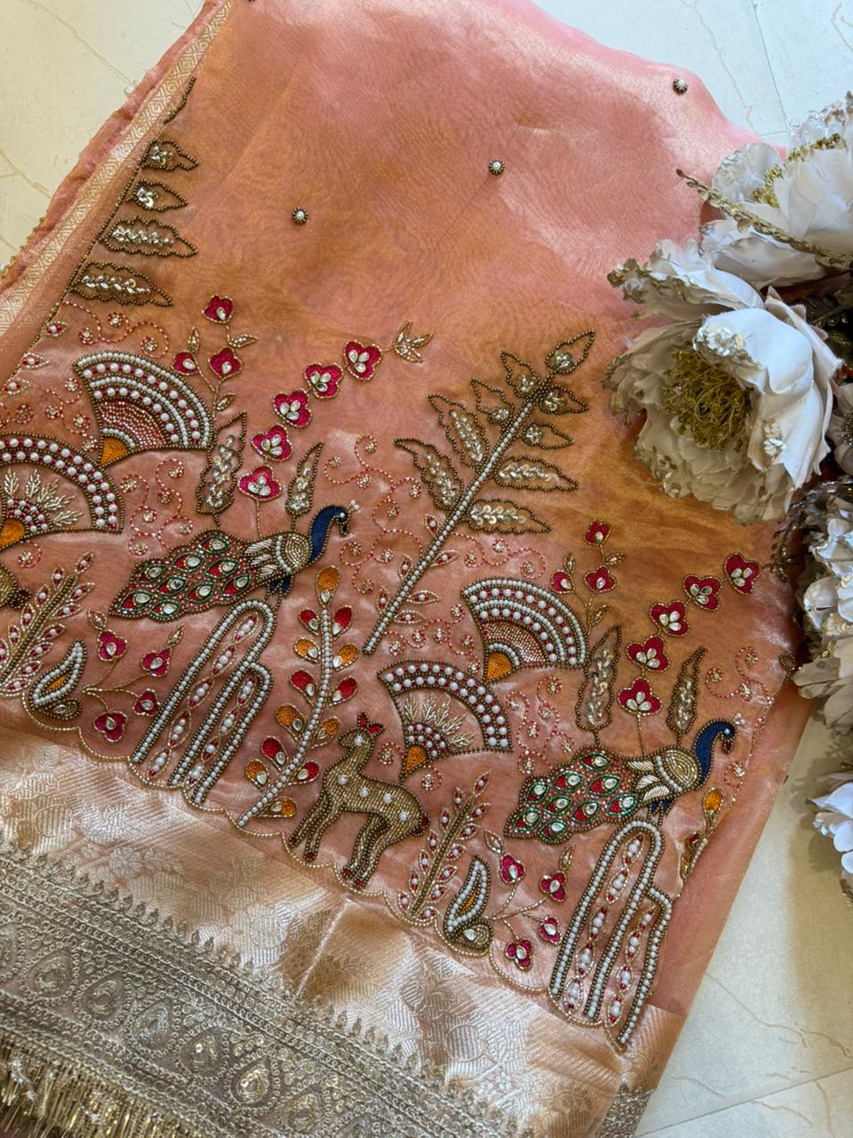 Pure Tissue Silk Saree With Intricate Heavy Embroidery