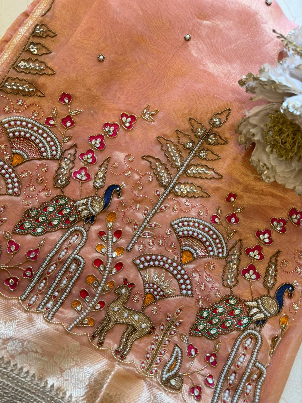 Pure Tissue Silk Saree With Intricate Heavy Embroidery
