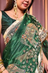 Pure Tissue Silk Saree With Detailed Heavy Embroidery
