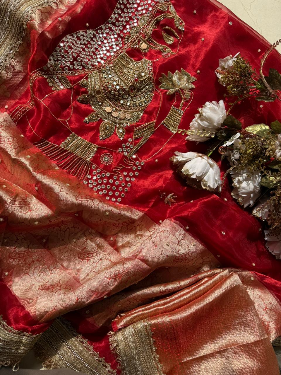 Pure Tissue Silk Saree With Heavy Embroidery