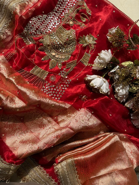 Pure Tissue Silk Saree With Heavy Embroidery
