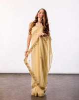 Yellow Hand Embroidered Georgette Saree